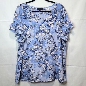 Plus Size Ruffle Sleeve Top - Light Blue